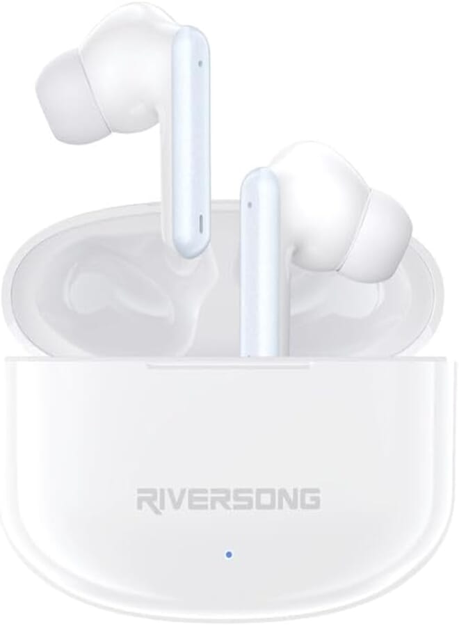 RIVERSONG Airfly L8 Wireless Earbuds, HD Stereo Sound, Voice Assistant, Sweatproof IPX5 TWS, 10M connection Distance, 30Hrs Playback time, Charging Case, White